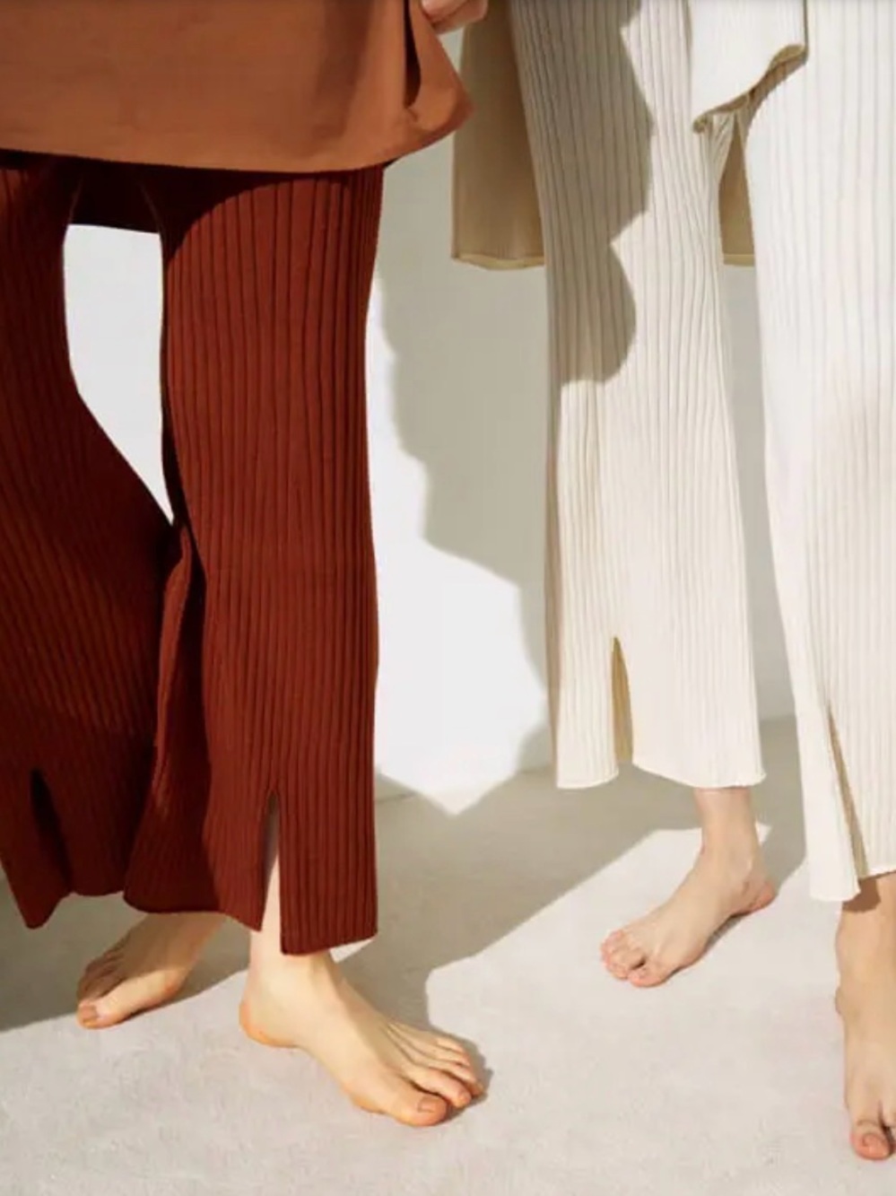Mame Kurogouchi Uniqlo 3D Knit Ribbed Front Slit Wide Leg Crop Pants Brown M